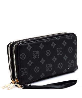 Monogrammed Double Zip Around Clutch CS028G Gray/Black